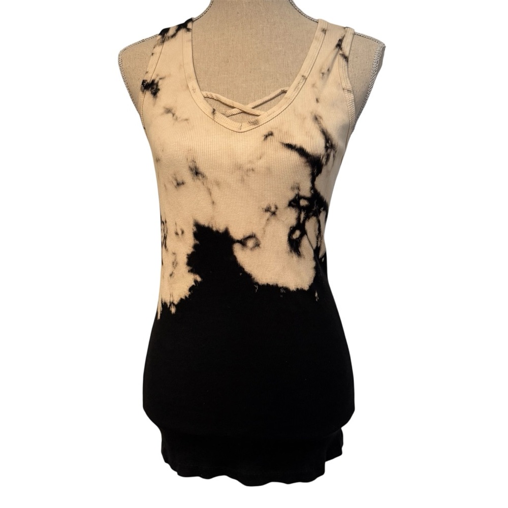 VOCAL TOP TANK BLACK CREAM TIE DYE RIBBED COTTON NWOT SIZE M